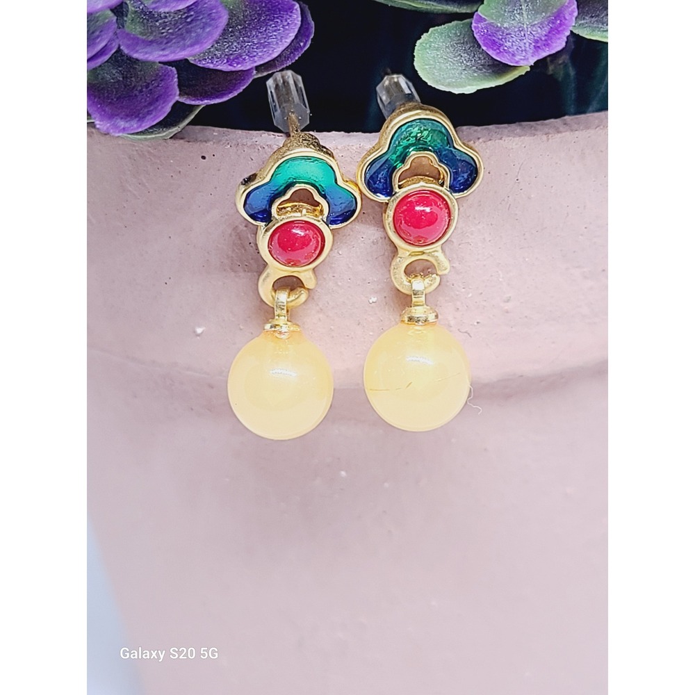 Vintage‎ Style Enamel Drop Earrings Gold Tone Yellow Red Green Blue Beaded Studs